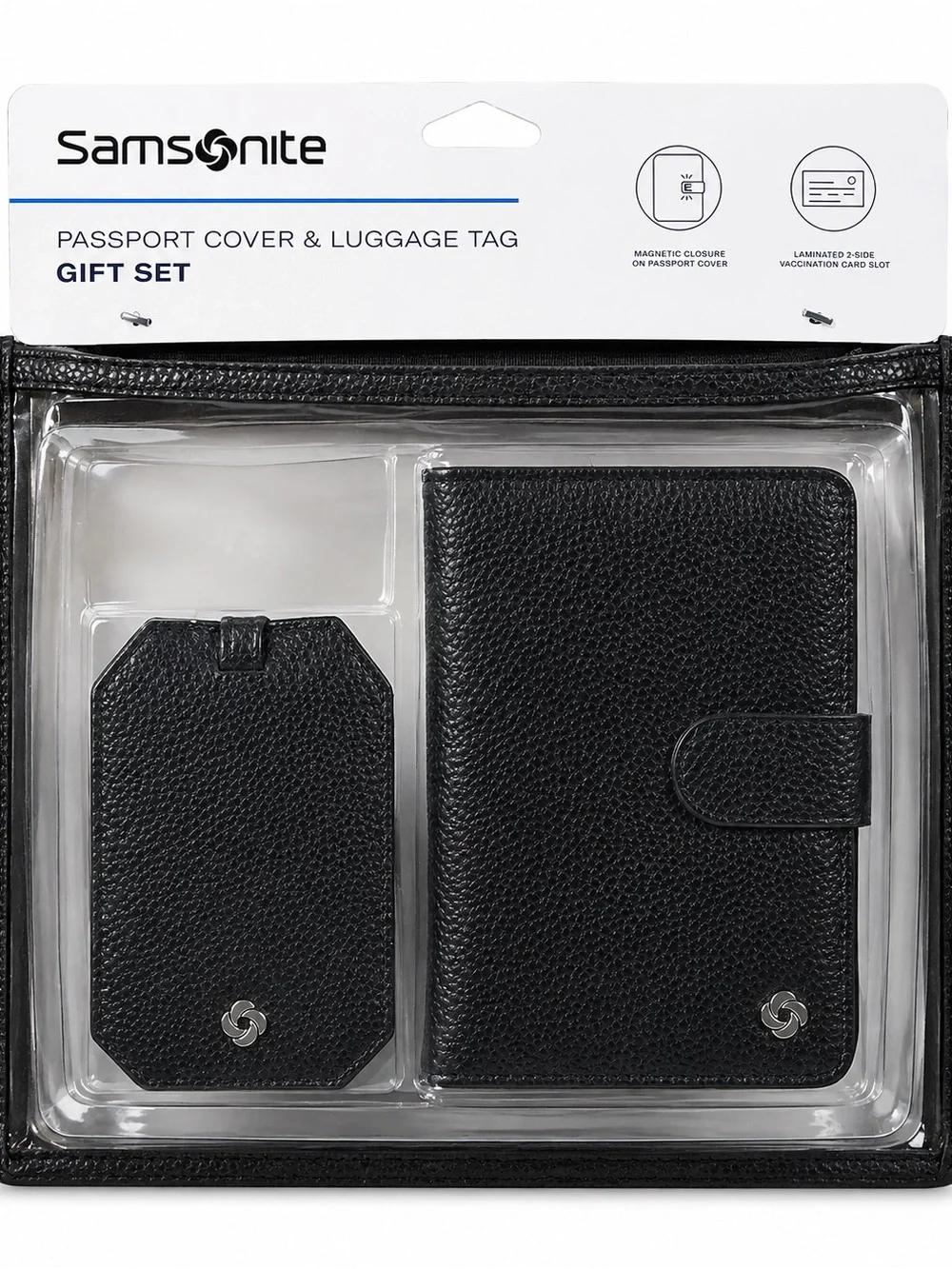 Samsonite Black Textured Passport Cover and Luggage Tag Set